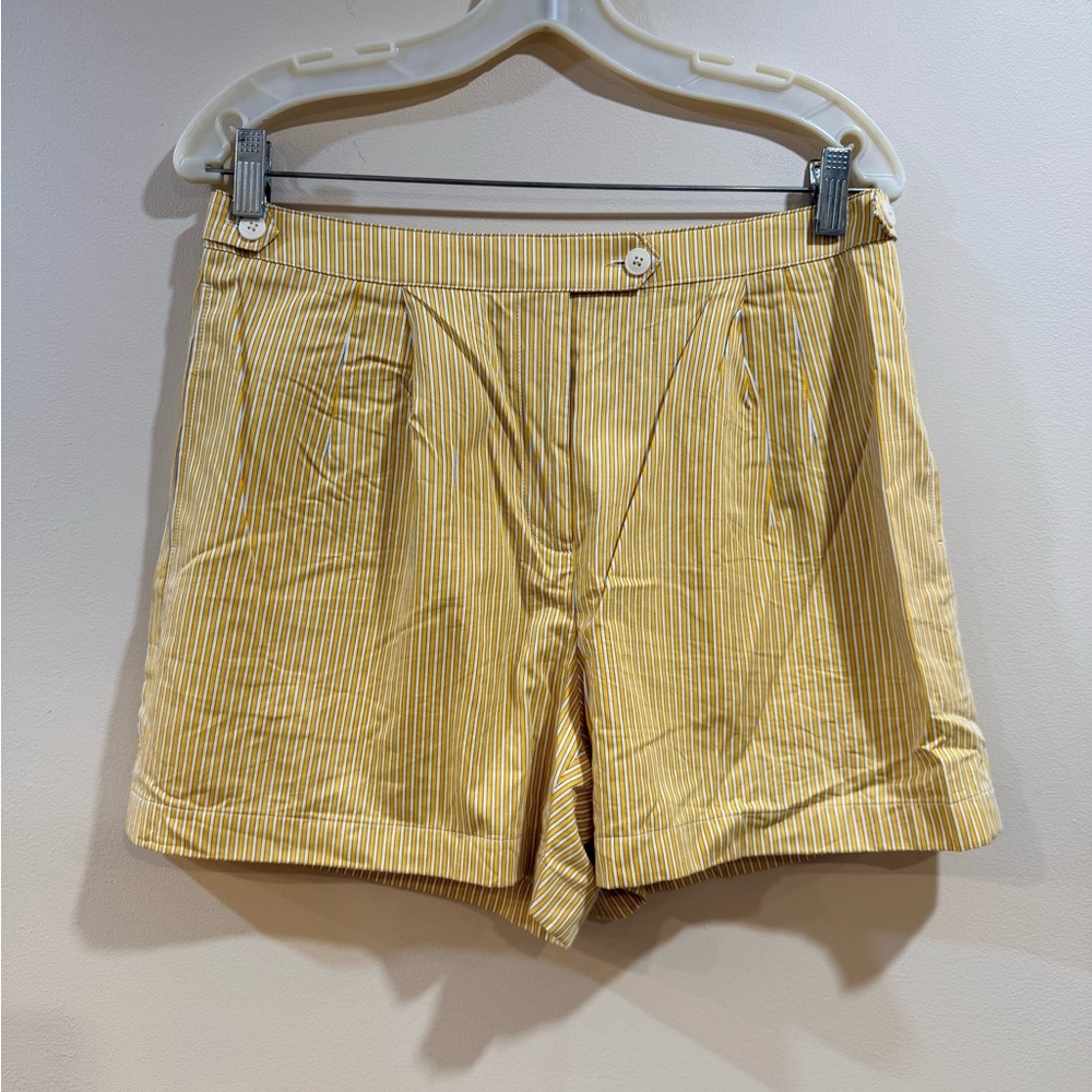 🔥NWOT Tory Burch Women’s Yellow Pinstripe High-Waist Shorts Size 6🔥